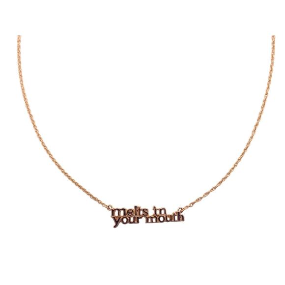 M&Ms "Melts in Your Mouth" Slogan on Goldtone Rope Chain Necklace 16" - 18" NWD - Picture 1 of 3